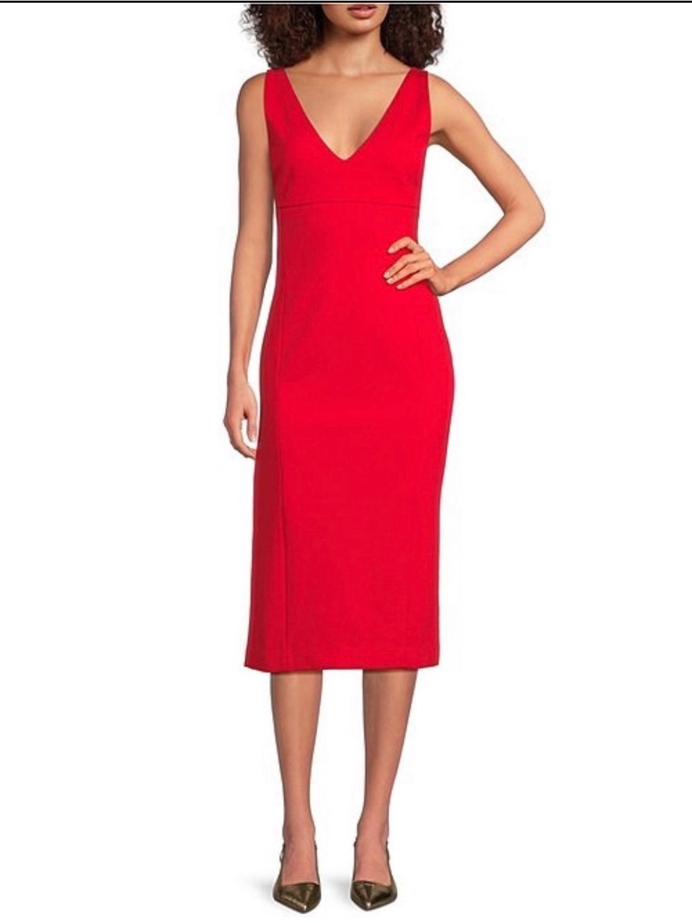 Sleeveless V-Neckline Ponte Midi Dress